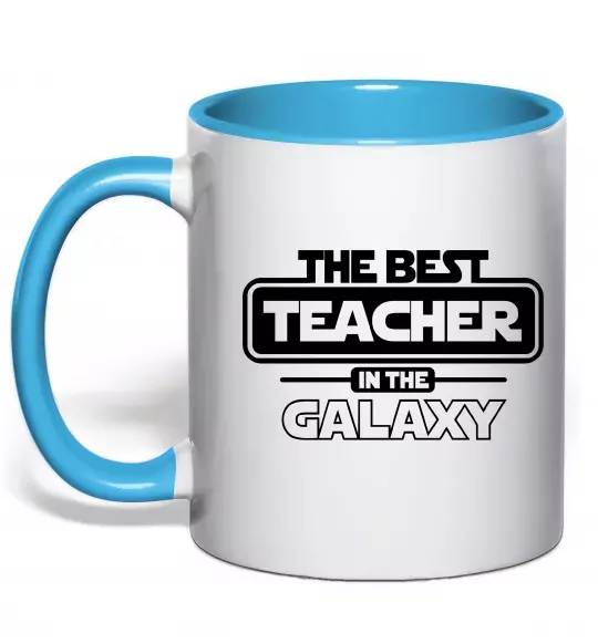 Чашка з кольоровою ручкою The best teacher in the Galaxy Блакитний фото