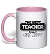 Чашка з кольоровою ручкою The best teacher in the Galaxy Ніжно рожевий фото