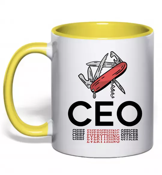 Чашка с цветной ручкой СЕО мультитул Солнечно желтый фото