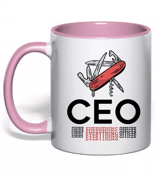 Чашка с цветной ручкой СЕО мультитул Нежно розовый фото