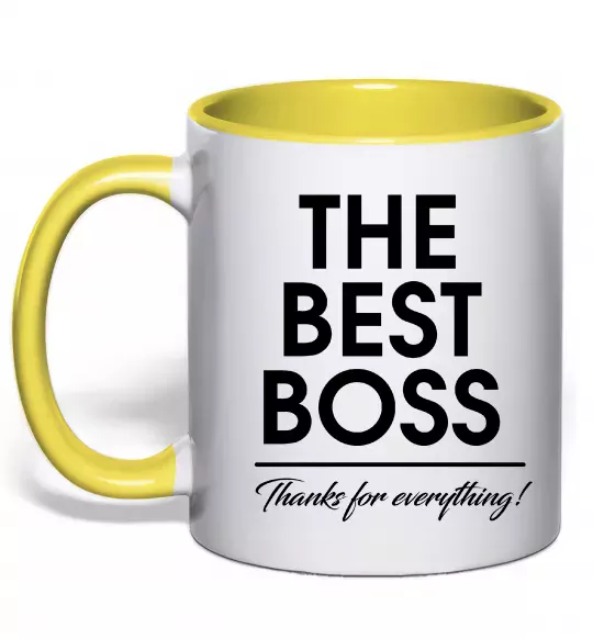 Чашка з кольоровою ручкою The best Boss Сонячно жовтий фото