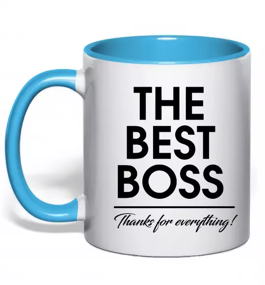 Чашка з кольоровою ручкою The best Boss Блакитний фото