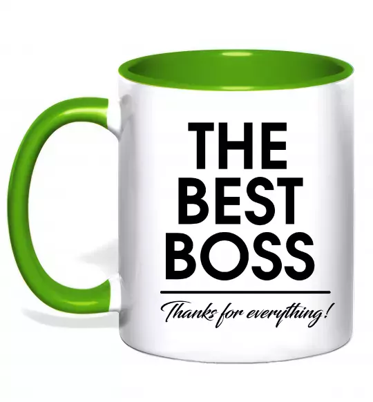 Чашка з кольоровою ручкою The best Boss Зелений фото