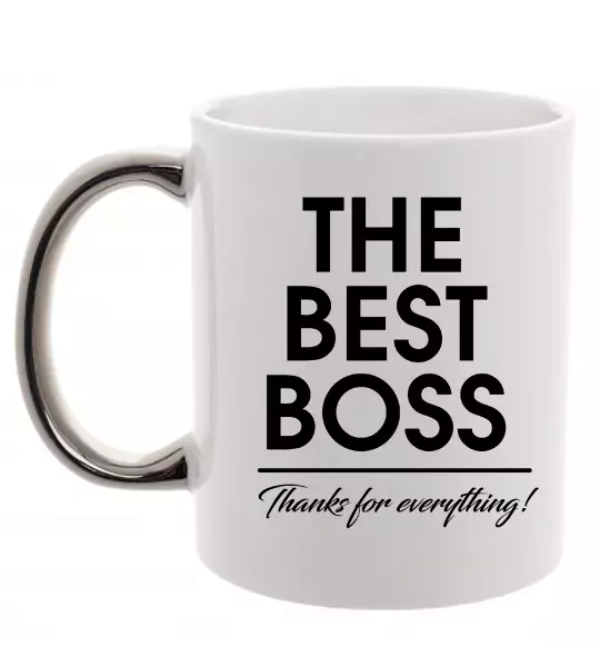 Чашка з кольоровою ручкою The best Boss Срібло фото