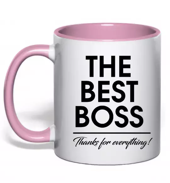 Чашка з кольоровою ручкою The best Boss Ніжно рожевий фото
