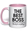 Чашка з кольоровою ручкою The best Boss Ніжно рожевий фото