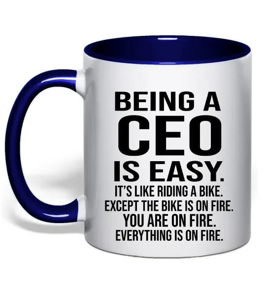 Чашка з кольоровою ручкою Being a CEO is easy Глибокий темно-синій фото
