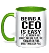 Чашка з кольоровою ручкою Being a CEO is easy Лаймовий фото