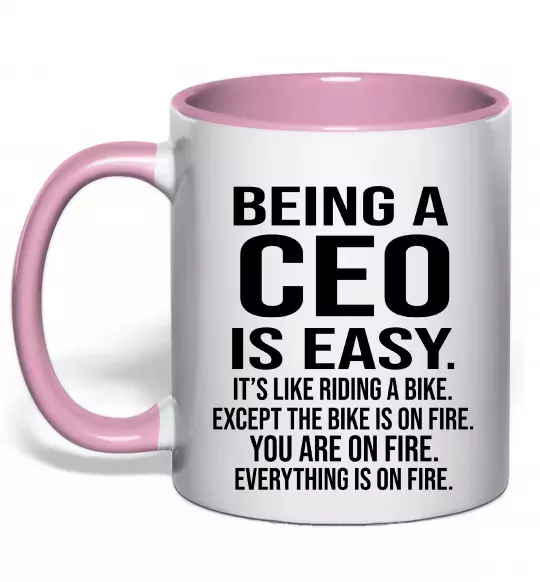Чашка з кольоровою ручкою Being a CEO is easy Ніжно рожевий фото