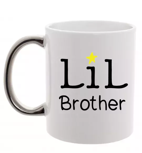 Чашка з кольоровою ручкою Lil brother Срібло фото