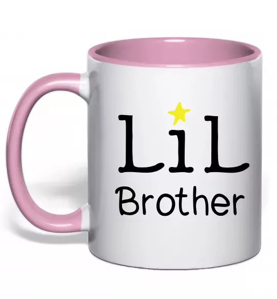 Чашка з кольоровою ручкою Lil brother Ніжно рожевий фото