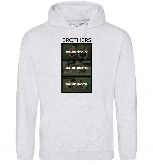Мужская толстовка (худи) Brothers Ваше фото Серый меланж фото