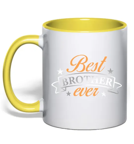 Чашка з кольоровою ручкою Best brother ever срібна плівка Лимонний фото