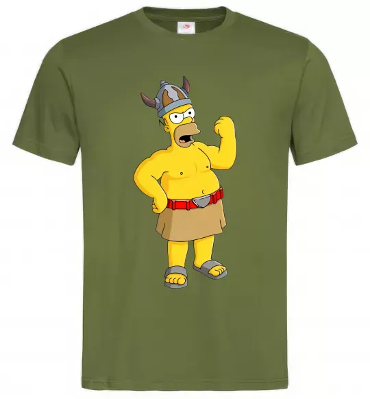 Мужская футболка Гомер вікінг Оливковый фото