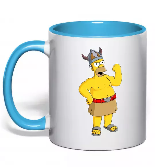 Чашка с цветной ручкой Гомер вікінг Голубой фото