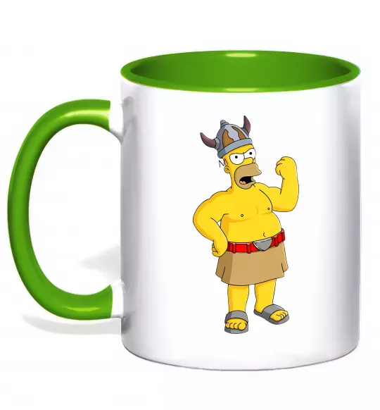 Чашка с цветной ручкой Гомер вікінг Зеленый фото