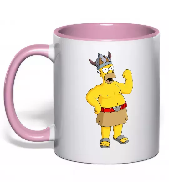 Чашка с цветной ручкой Гомер вікінг Нежно розовый фото
