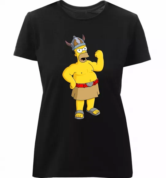 Женская премиум футболка Гомер вікінг Черный фото