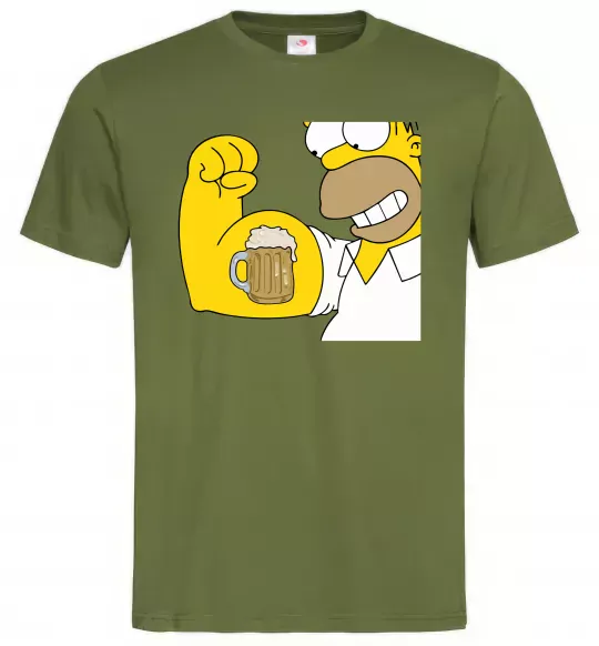 Мужская футболка Гомер з пивом Оливковый фото