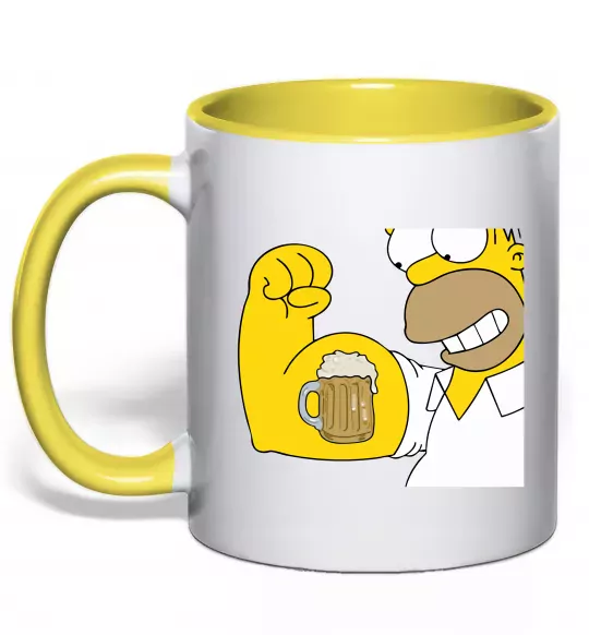 Чашка с цветной ручкой Гомер з пивом Солнечно желтый фото