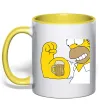 Чашка с цветной ручкой Гомер з пивом Лимонный фото