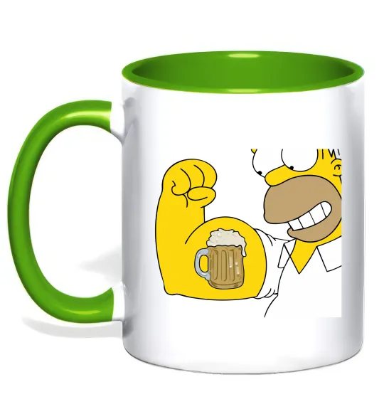 Чашка с цветной ручкой Гомер з пивом Лаймовый фото