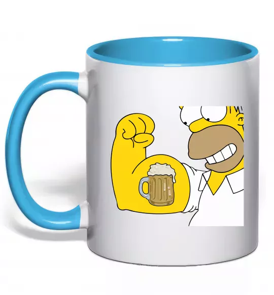 Чашка с цветной ручкой Гомер з пивом Голубой фото