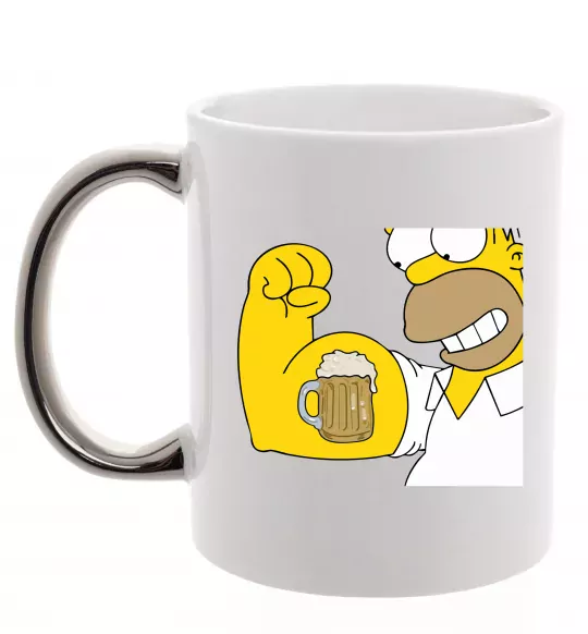 Чашка с цветной ручкой Гомер з пивом Серебро фото