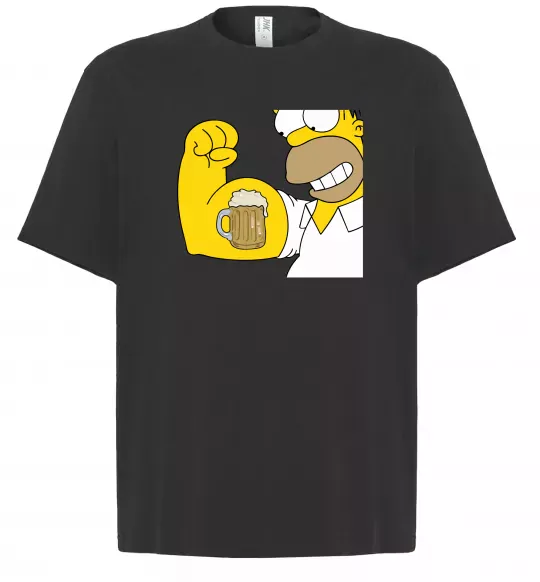 Футболка Оверсайз Гомер з пивом Черный фото