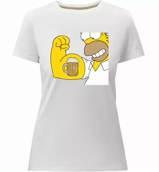 Женская премиум футболка Гомер з пивом Белый фото