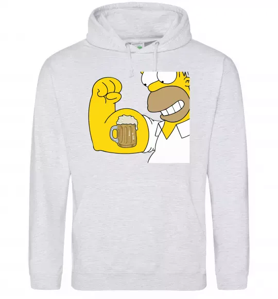 Чоловіча толстовка (худі) Гомер з пивом Сірий меланж фото