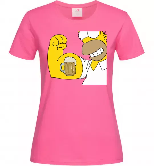 Женская футболка Гомер з пивом Ярко-розовый фото