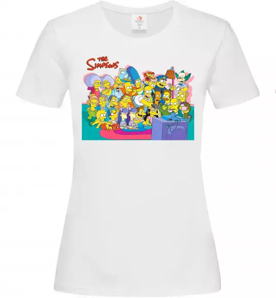 Жіноча футболка Сімпсони персонажі перед телевізором Білий фото