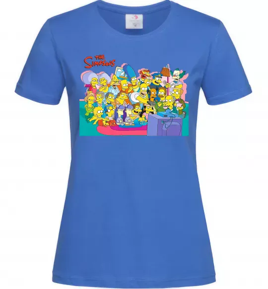 Жіноча футболка Сімпсони персонажі перед телевізором Яскраво-синій фото
