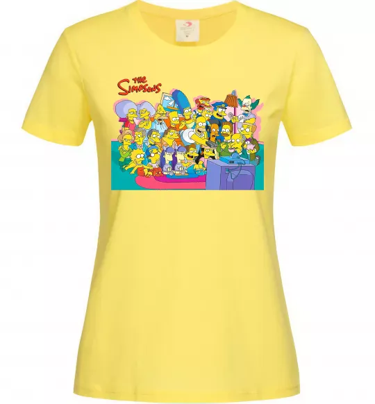 Жіноча футболка Сімпсони персонажі перед телевізором Лимонний фото