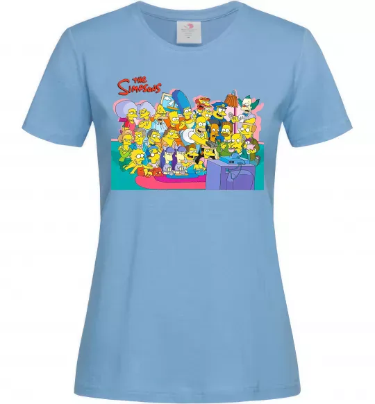 Жіноча футболка Сімпсони персонажі перед телевізором Блакитний фото