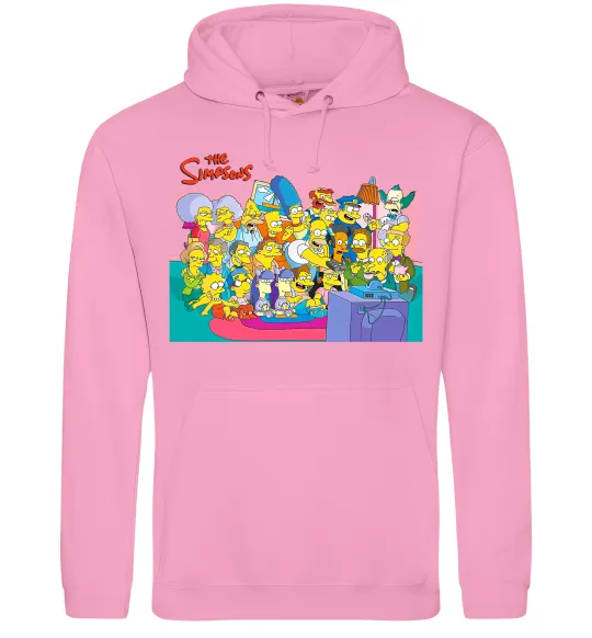 Мужская толстовка (худи) Сімпсони персонажі перед телевізором Розовый фото