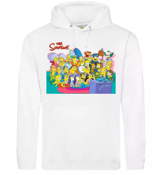 Женская толстовка (худи) Сімпсони персонажі перед телевізором Белый фото