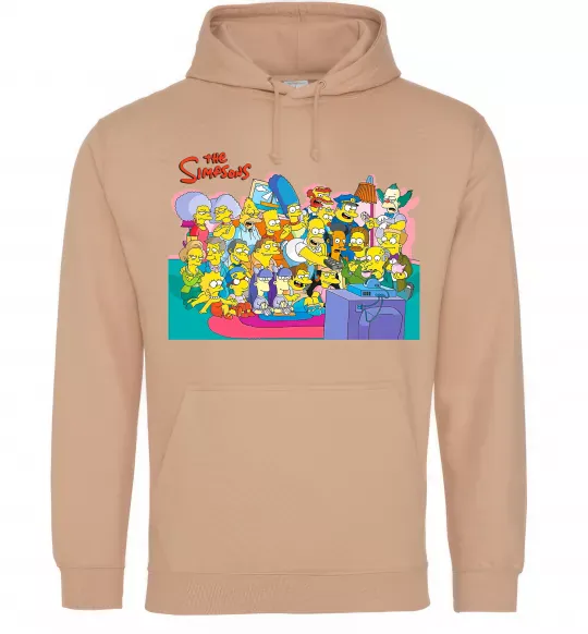 Женская толстовка (худи) Сімпсони персонажі перед телевізором Песочный фото