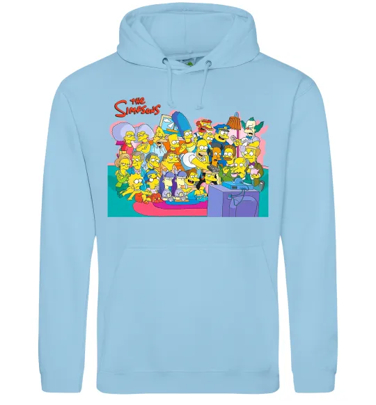 Женская толстовка (худи) Сімпсони персонажі перед телевізором Голубой фото