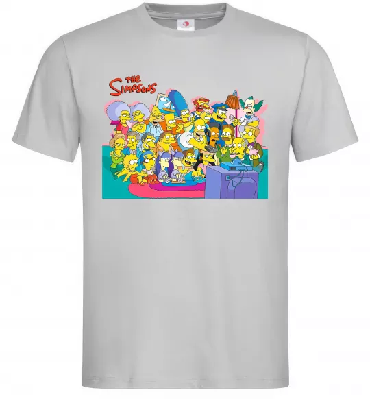 Чоловіча футболка Сімпсони персонажі перед телевізором Сірий фото