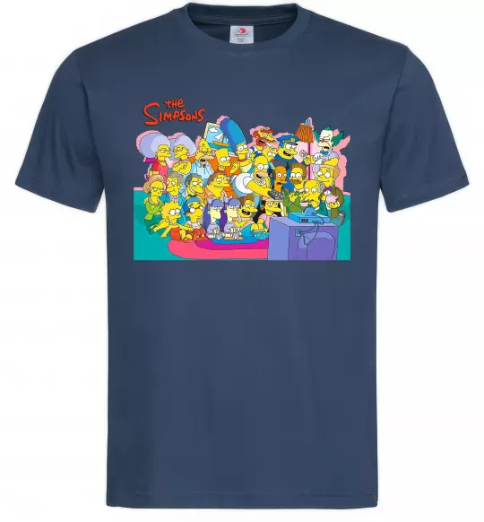 Чоловіча футболка Сімпсони персонажі перед телевізором Темно-синій фото