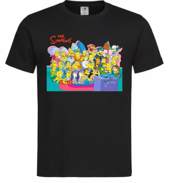 Чоловіча футболка Сімпсони персонажі перед телевізором Чорний фото