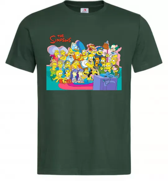 Чоловіча футболка Сімпсони персонажі перед телевізором Темно-зелений фото