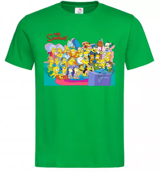 Чоловіча футболка Сімпсони персонажі перед телевізором Зелений фото