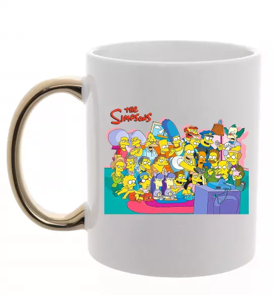Чашка з кольоровою ручкою Сімпсони персонажі перед телевізором Золото фото