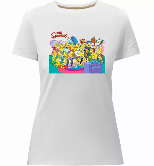 Жіноча преміум футболка Сімпсони персонажі перед телевізором Білий фото