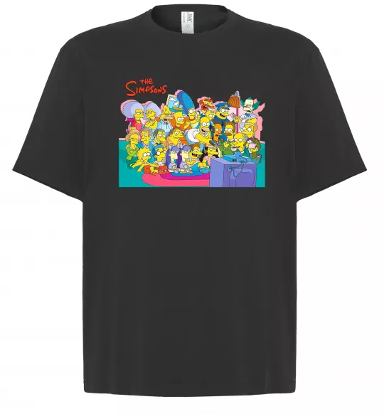 Футболка Оверсайз Сімпсони персонажі перед телевізором Черный фото