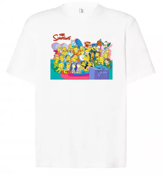 Футболка Оверсайз Сімпсони персонажі перед телевізором Белый фото