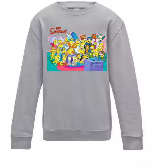 Детский Свитшот Сімпсони персонажі перед телевізором Серый меланж фото